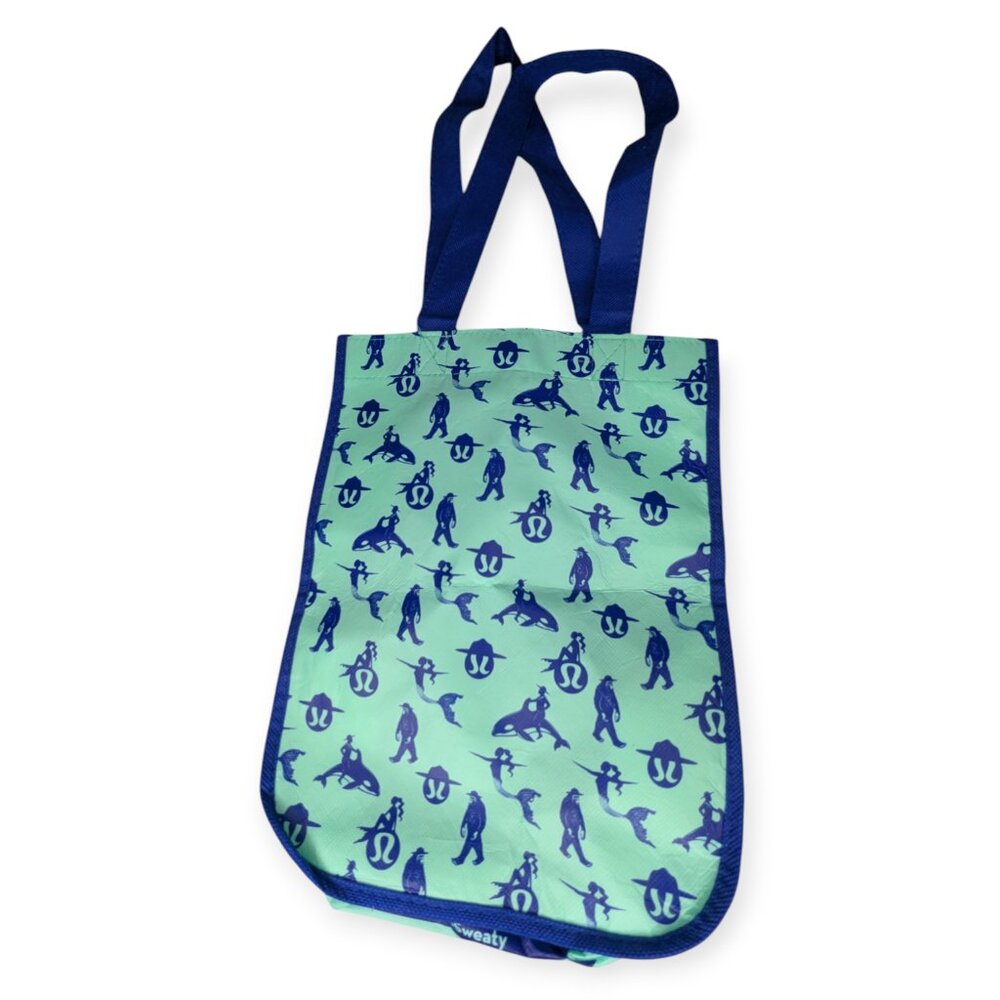 Lululemon Blue and Green Mermaid Whales Graphic Tote 12" x 9"